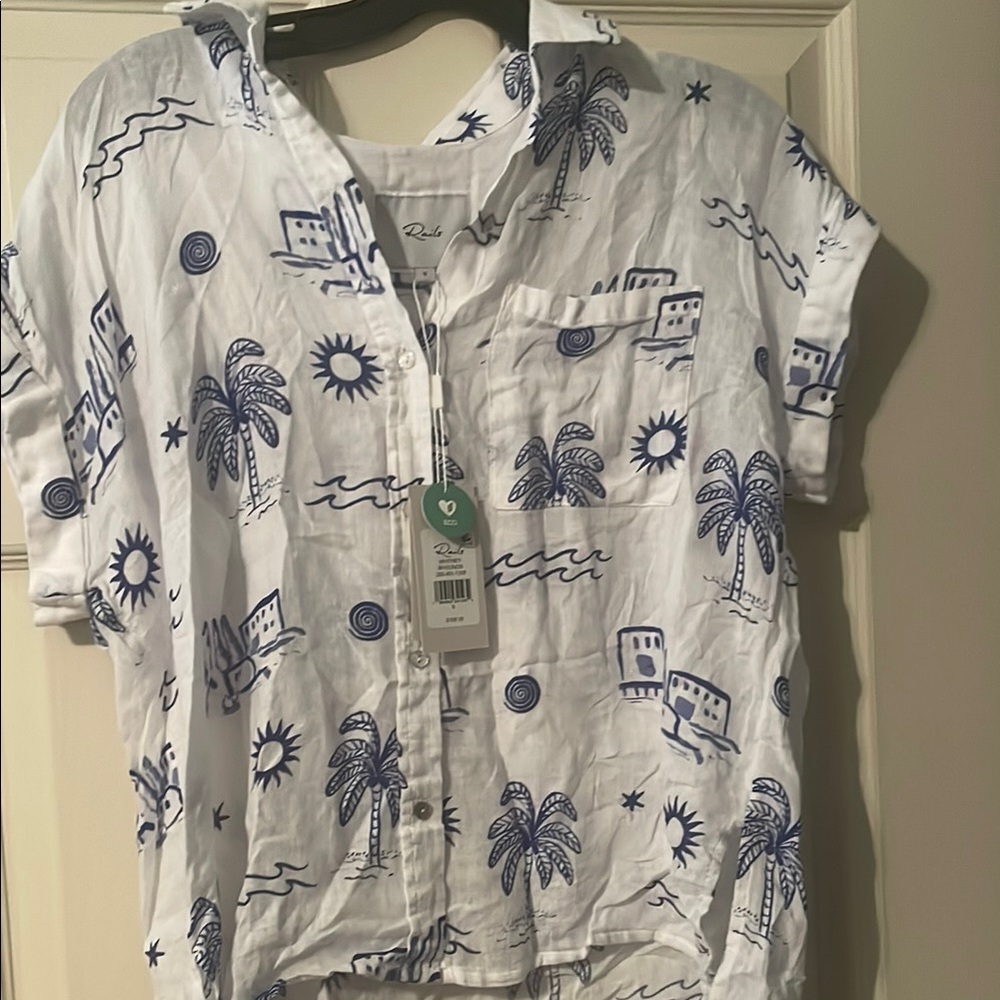 Rails White and Blue Printed Top NWT